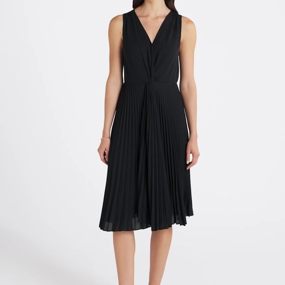 NWT 41 Hawthorn Miriam Pleated Midi Dress Black Large - Picture 1 of 9
